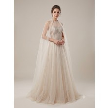 Centilmen For Costume Taş Işlemeli Pelerinli Tül Abiye Elbise 10523