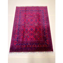 El Dokuma Afgan Halı Bordo Renk Kök Boya 151 x 200 cm