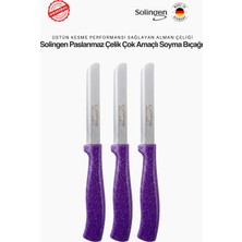 Solingen Ritter 3 Adet Mor Paslanmaz Çelik Çok Amaçlı Soyma Bıçağı - Alman Çeliği & Tırtıklı Keskin Ağız