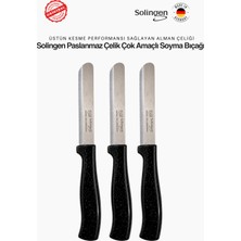 Solingen Ritter 3 Adet Siyah Paslanmaz Çelik Çok Amaçlı Soyma Bıçağı - Alman Çeliği & Tırtıklı Keskin Ağız