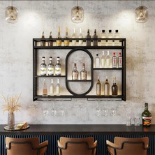 Merzana Modern Metal Şaraplık Rafı – Kadehlikli Duvar Bar Ünitesi ve Içecek Düzenleyici