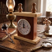 Morgen Craft Essent Melbie Ahşap Masa Saati - %100 El Yapımı - Gürgen ve Göknar Ağacı - 13.5X18X5.5