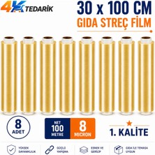 100 Metre x 30 cm Gıda Streçi 8 Micron 8li Paket | Kutusuz Ev Tipi ve Endüstriyel Streç Film 1. Kalite (Net  100 Metre)