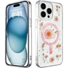 Trend Kapında Apple iPhone 15 Pro Max Kılıf Daisy Simli Magsafe Kapak - Pembe