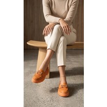 Shoetek Wixe Kadın Makosen Önden Tokalı Babet Turuncu Deri