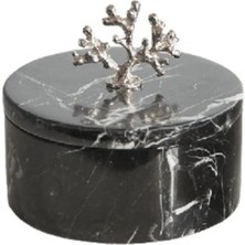Miarik Design Dekoratif Mercan Detayli Silver Pirinç Kulplu Siyah Kutu Büyük Boy