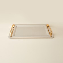 Arsel Tuğba Gold Kulplu Tepsi - Platin - 24X39 cm