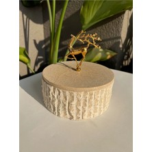 Miarik Design Dekoratif Mermer Taş Kutu Gold Geyik Pirinç Kulp Detayli Büyük Boy