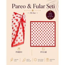 Tarzını Seç Premium Kırmızı Puantiyeli 2’li Yırtmaçlı Bağlamalı Pareo ve Bandana Seti 155X111 cm / 70X70 cm