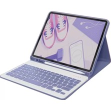 Trend Kapında Apple iPad 10.2 (9.nesil) Kılıf KC01 Smart Klavyeli Tablet Kılıfı - Derin Mor