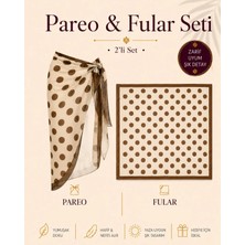Tarzını Seç Premium Kahverengi Puantiyeli 2’li Yırtmaçlı Bağlamalı Pareo ve Bandana Seti 155X111 cm / 70X70 cm