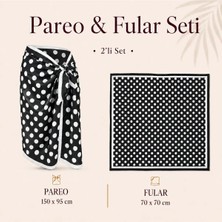 Tarzını Seç Premium Siyah Beyaz Puantiye Desenli 2’li Kısa Pareo ve Bandana Seti 150X95 cm / 70X70 cm