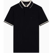 Emporio Armani Erkek Normal Kesim Kartal Logo Işlemeli Pamuklu Pike Kumaşlı Kısa Kollu Siyah Polo Yaka T-Shirt EM006625 AF12955-UC001