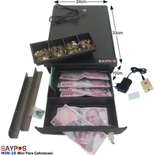 Saypos Buton ve Adaptörü ile Masa Altı Montaj Askısı Hediyeli Mini Para Çekmecesi 24x33x10cm