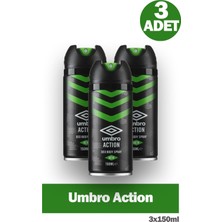 Umbro Action Erkek Deodorant Sprey 150 ml 3 Adet