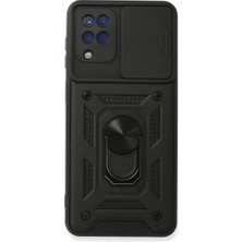 Trend Kapında Samsung Galaxy A22 Kılıf Pars Lens Yüzüklü Silikon - Siyah