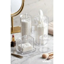 Vivart Makyaj Temizleme Düzenleyici Kapaklı Fırçalık Organizer Set Pamukluk Çubuklu Pamukluk - 4'lü Set