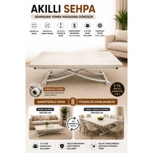 Sehpam Akıllı Juppo Üst Tabla Mdf Traverten Oval Köşe Alt Ayak Beyaz İçe Kıvrım