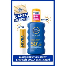 Belirtilmemiş Sun SPF50+ Güneş Koruyucu Vücut Spreyi 200ML ve Renksiz Nemlendirici Dudak Bakım Kremi, Çanta Hediye
