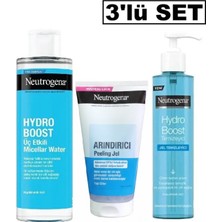 Belirtilmemiş Hydroboost Makyaj Temizleme Suyu, Arındırıcı Peeling Jel, Canlandırıcı Peeling - 3'lü Set