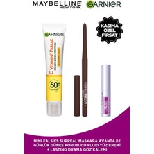Belirtilmemiş C Vitamini Parlak Yüz Güneş Kremi Görünmez Doku + Lasting Drama Kahverengi Eyeliner + Mini Surreal M