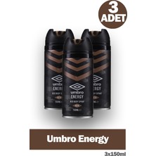 Umbro Energy Erkek Deodorant Sprey 150 ml 3 Adet