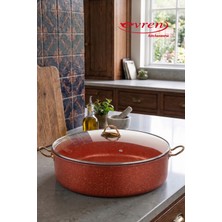 EVREN MUTFAK 36 cm Red(Kırmızı) Maksi Basık Tencere, Non-Stick Pilav Karnıyarık Kavurmalık Tenceresi 8 Lt