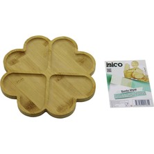 Trend Kapında Yuvarlak 4 Kalp Bölmeli Ahşap Bambu Servis Sunum Tepsi - Tahtası 21 x 1.4cm