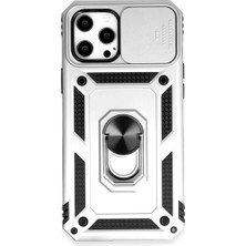 Trend Kapında Apple iPhone 12 Pro Max Kılıf Pars Lens Yüzüklü Silikon - Gümüş