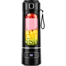 Blue İnter 12 Bıçaklı Taşınabilir Blender 600 ml Usb-C Şarjlı Smoothie ve Meyve Sıkacağı Dijital Ekranlı