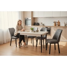 Efe Mobilya T-6022 Traverten Mdf 70X120 Karegold Sandalye Açık Gri 4 Kişilik Mutfak Masası Takımı