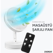 Dorasan Everest EFN-600, Beyaz, 4 Kademeli Hız, Masaüstü Kullanım, Taşınabilir, Dahili 2000MAH Bataryalı, USB Şarj Girişli, Kumandalı, VANTILATÖR(1923)