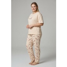 Lukitus Büyük Beden Kısa Kollu Milan Kumaş Kadın Pijama Takımı