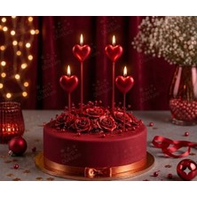 Parti Dükkanı Kırmızı Kalp Şekilli Pasta Mumu 4 Adet Saplı Doğum Günü Mum Seti Romantik Pasta Süsü Parti Malzemesi