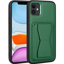 Zore Apple iPhone 11 Kılıf Kartlıklı Standlı ​pu Deri Nvth Memo Kapak-Koyu Yeşil