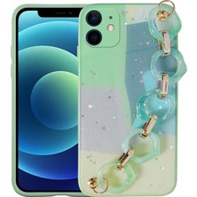 Zore iPhone 11 Kılıf Simli Desenli El Askılı Tutacaklı Nvth Elsa Silikon Kapak-Yeşil