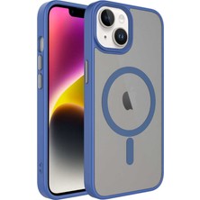 Zore Apple iPhone 13 Kılıf Mat Arka Yüzey Wireless Şarj Özellikli Nvth Flet Magsafe Kapak-Mavi