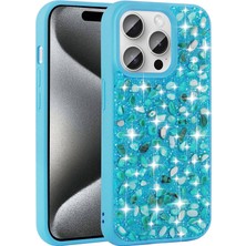 Zore iPhone 15 Pro Max Uyumlu Parlak Taşlı Tasarım Nvth Linea Kapak-Mavi Açık