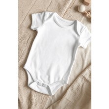 Hazden %100 Pamuklu Bisiklet Yaka Beyaz Bebek Zıbını Çıtçıtlı Body Kısa Kollu