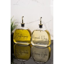 Dolkin Home 2'li Lüks 500 ml Yağdanlık Gold Kapak Cam Yağlık Zeytinyağı Ayçiçek Yağı Etiketli Sosluk Sirkelik