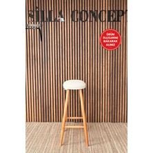 Silla Bar Tabure Teddy Krem Kumaş Naturel Ahşap Ada Taburesi