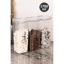 Dolkin Home 3'lü Vakum Kapaklı 1700 ml Saklama Kabı Akrilik Mika Çay Şeker Kahve Tuz Etiketli Saklama Kavanozu