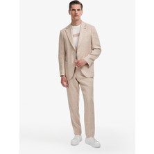 Cacharel Erkek Bej Slim Fit Mono Yaka Keten Karışımlı Takım Elbise 50324837-VR011