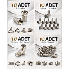 Derwell 10 Adet F Konnektör Seti - Hızlı Quick, 90 Derece L Tipi, Dişi Dişi F Ara Bağlantı Uydu Anten Tv Kablo Koaksiyel Konnektör Adaptör Seti Metal Gövde Güçlü Sinyal Profesyonel Kullanım Tv Uydu Anten