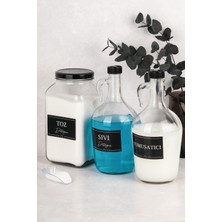 Dolkin Home 3'lü Deterjanlık Seti Ölçekli Toz Deterjan Sıvı Deterjan Yumuşatıcı 3000ML Cam Kavanoz 1500ML Şişe