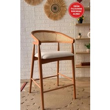 Silla Gazel Bar Sandalyesi Teddy Krem Kumaş Hasırlı Naturel Ahşap Ada Sandalye