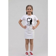 Nacar Store Kız Çocuk Atatürk Baskılı T-Shirt ve Keten Etek Takım 23 Nisan-Özel Bayramlar