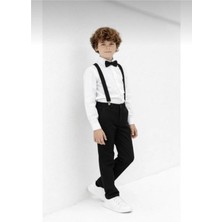 Nacar Store Erkek Çocuk 23 Nisan 29 Ekim Beyaz Uzun Kollu Gömlek Siyah Pantolon Siyah Askı Papyon Takım