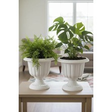 Poliva Home 2 Adet Set Nergis Dekoratif Beyaz Renk Ayaklı Saksı Plastik Çiçek Saksısı