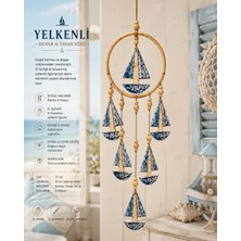 WoodBay Yelkenli Duvar ve Tavan Süsü Ahşap Bambu El Yapımı Dekoratif Askılı Süs 55 cm Marin Dekor